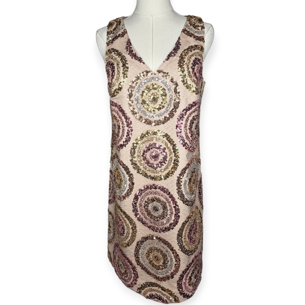 Trina Turk Glitterati Sequin Shift Dress Pink Gold Size 4 NWT Mini